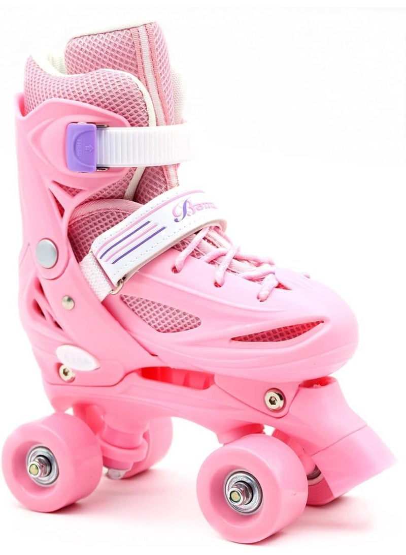 إيزي فيتشور زلاجات دوارة قابلة للتعديل بأربع عجلات للأطفال صف مزدوج، للأولاد والبنات في الأماكن المغلقة/المفتوحة، تتضمن مجموعة معدات حماية كاملة (خوذة، ركبة، كوع ومعصم) 4 مقاسات و3 ألوان يمكن الاختيار من بينها - Image 3