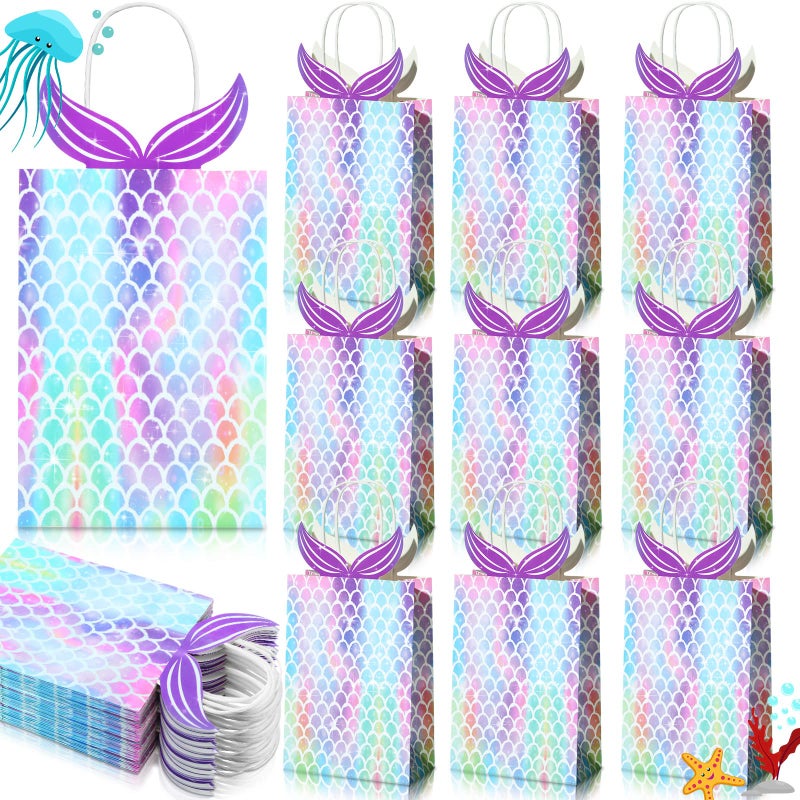 Chinco Mermaid Gift Bags Party Favors Bags Goodie Candy Treat Bags with Handle Mermaid Party Supplies for Girls Birthday Baby Shower Little Decorations10 Pieces