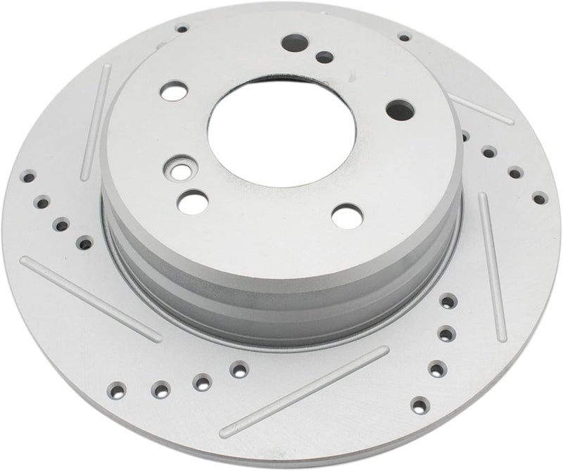 TRQ Rear Brake Rotors Set Premium G-Coated 2 Piece Slotted X Drilled Driver & Passenger Side Compatible with 04-08 Chrysler 87-11 Mercedes-Benz - Image 4