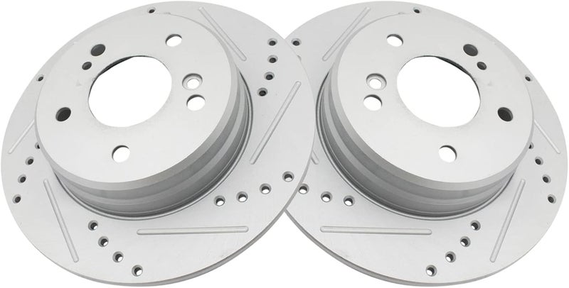 TRQ Rear Brake Rotors Set Premium G-Coated 2 Piece Slotted X Drilled Driver & Passenger Side Compatible with 04-08 Chrysler 87-11 Mercedes-Benz - Image 2