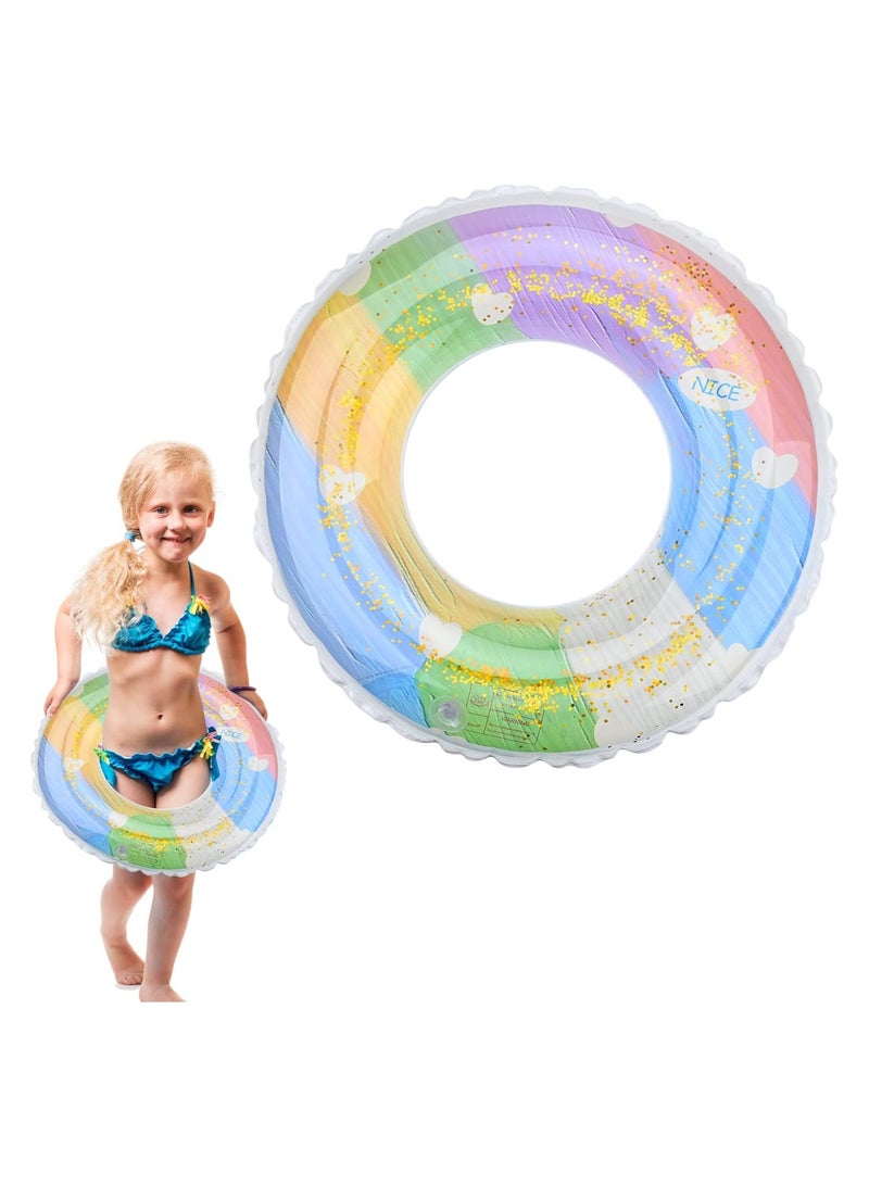SYOSI Inflatable Swimming Ring, Pool Float Toys Rubber Ring, Swimming Pool Floats Ring with Sequins, Rainbow Floating Ring Durable Swim Ring, for Kids Boys Girls Summer Pool Party, Ocean, Lake, River - Image 1