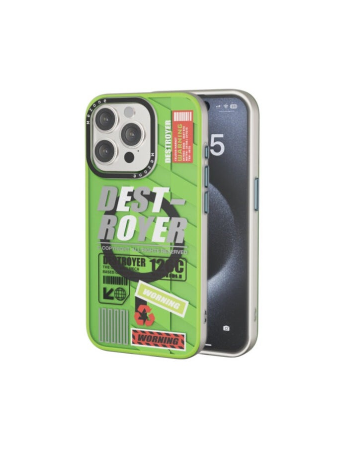 Mezone Destroyer iPhone 15 Pro MagSafe Case, Shockproof & Reinforced Corners With Airguard, Strong Magnetic Lock, Anti-Yellowing & Detachable Metal Button, Yellow Green  - Image 1