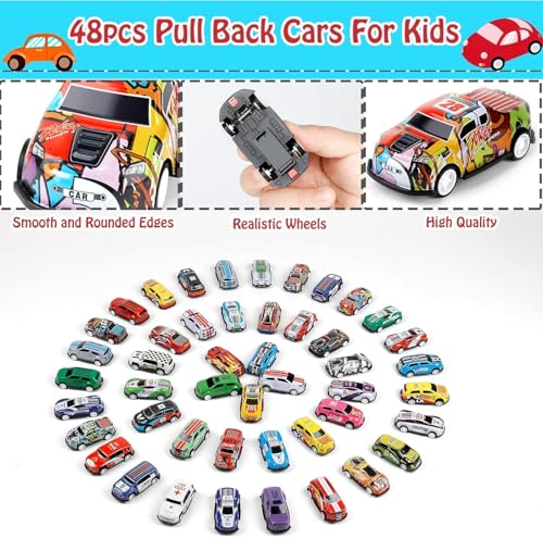 RAMNATH IMPEX RAMNATH 48pcs Mini Alloy Die-Cast Cars Set with Storage Box – Assorted Metal Pull Back Vehicles Toy for Kids, Boys & Girls Ages 3+, Birthday Gift, Travel & Play Organizer Case.(Car Container Track) - Image 2