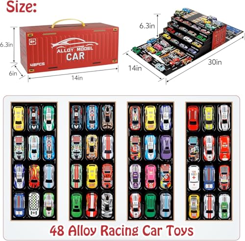 RAMNATH IMPEX RAMNATH 48pcs Mini Alloy Die-Cast Cars Set with Storage Box – Assorted Metal Pull Back Vehicles Toy for Kids, Boys & Girls Ages 3+, Birthday Gift, Travel & Play Organizer Case.(Car Container Track) - Image 5