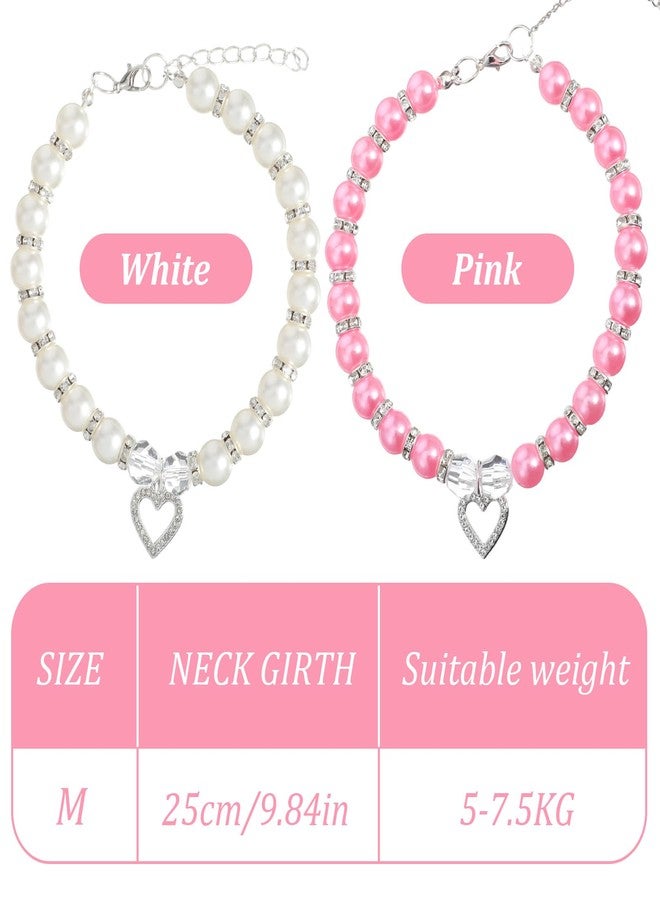 Nogeqi 2 Pcs Pearl Cat Collar, Cute Cat Collar with Small Heart Shape Rhinestone, Pearl Dog Collar, Kitten Collar,Pet Jewelry Accessories for Puppy Small Cats(White, Rose Red) - Image 3