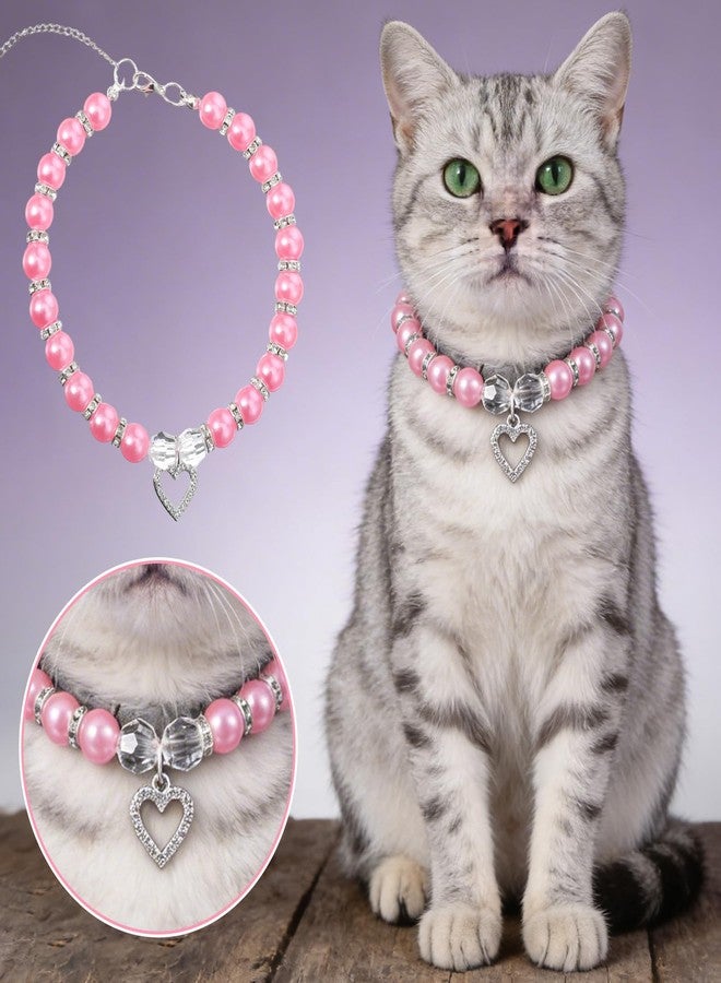 Nogeqi 2 Pcs Pearl Cat Collar, Cute Cat Collar with Small Heart Shape Rhinestone, Pearl Dog Collar, Kitten Collar,Pet Jewelry Accessories for Puppy Small Cats(White, Rose Red) - Image 5