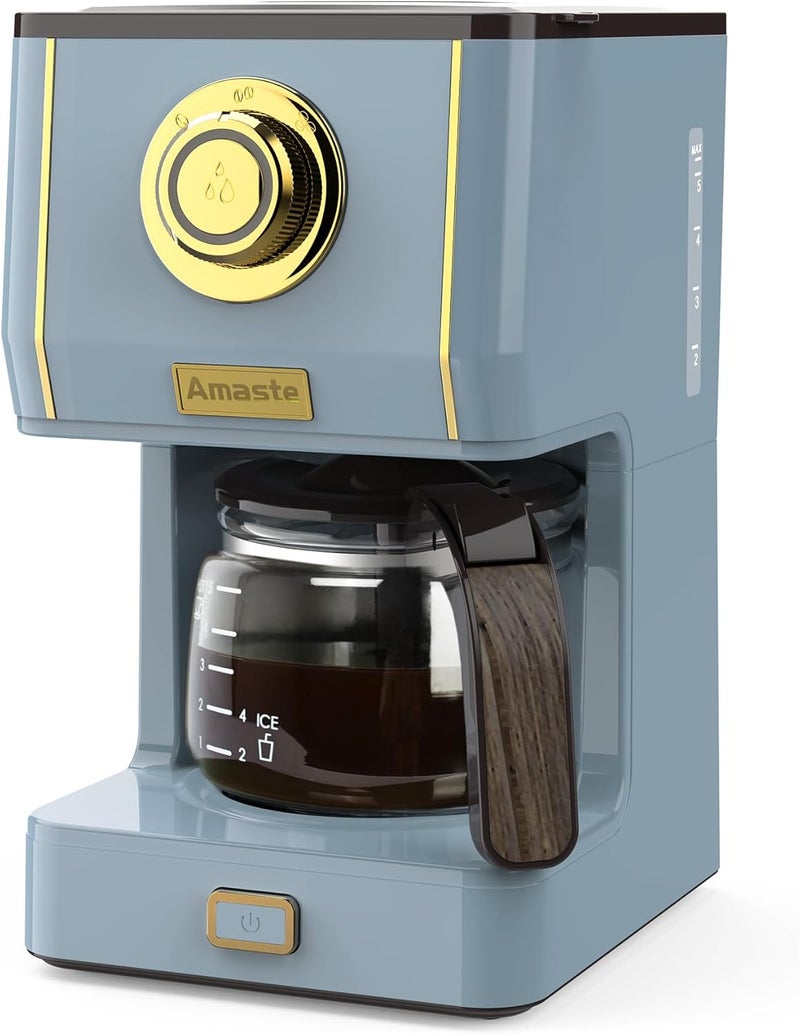 Amaste Coffee Maker, 5 Cup Coffee Pot with Three Brewing Modes, Retro Coffee Maker with Glass Carafe & Reusable Coffee Filter, Drip Coffee Maker Ideal for Home or Office, Keep Warm, Ash Blue - Image 1
