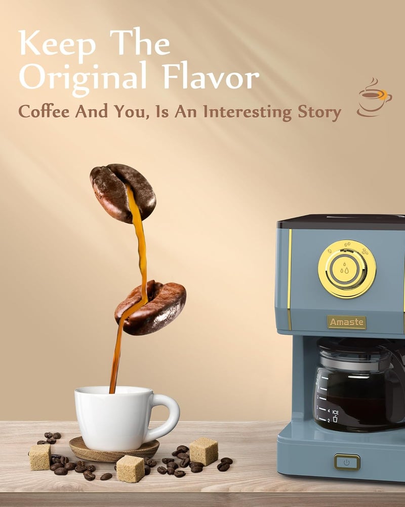 Amaste Coffee Maker, 5 Cup Coffee Pot with Three Brewing Modes, Retro Coffee Maker with Glass Carafe & Reusable Coffee Filter, Drip Coffee Maker Ideal for Home or Office, Keep Warm, Ash Blue - Image 5
