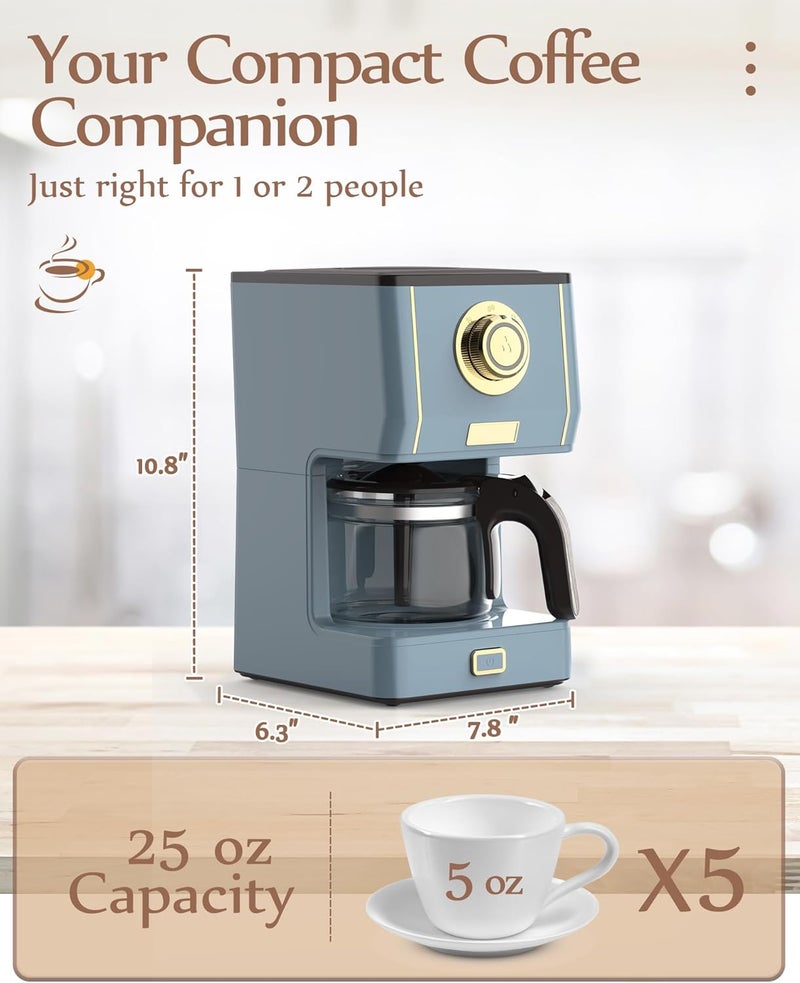 Amaste Coffee Maker, 5 Cup Coffee Pot with Three Brewing Modes, Retro Coffee Maker with Glass Carafe & Reusable Coffee Filter, Drip Coffee Maker Ideal for Home or Office, Keep Warm, Ash Blue - Image 4
