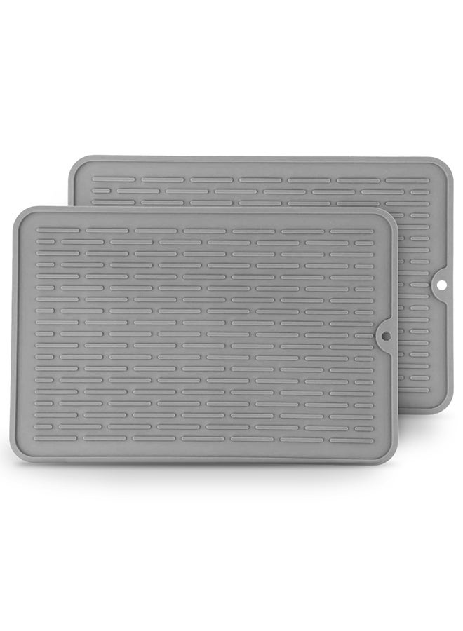 O Ozone (2 Pack) Silicone Dish Drying Mat|Non-Slip Quick-Drying Drainer Mat for Kitchen Sink, Heat Resistant Dish Drainer Board (30 x 20 cm)- Grey - Image 1
