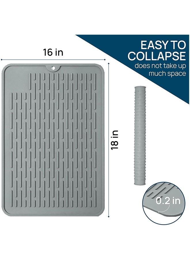 O Ozone (2 Pack) Silicone Dish Drying Mat|Non-Slip Quick-Drying Drainer Mat for Kitchen Sink, Heat Resistant Dish Drainer Board (30 x 20 cm)- Grey - Image 2