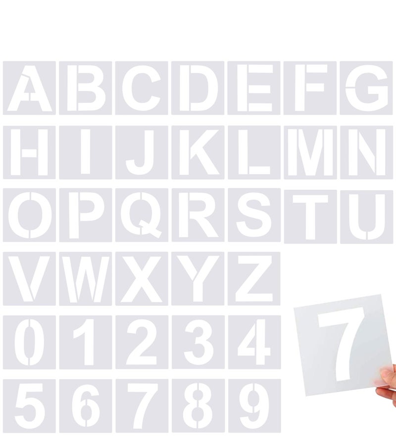 FEBSNOW 36 Pcs Reusable Large Alphabet Letter Stencils&Number Stencils For Painting On Wood Wall Fabric Rock Chalkboard Diy School Art Projects Glass (6 Inches) - Image 1