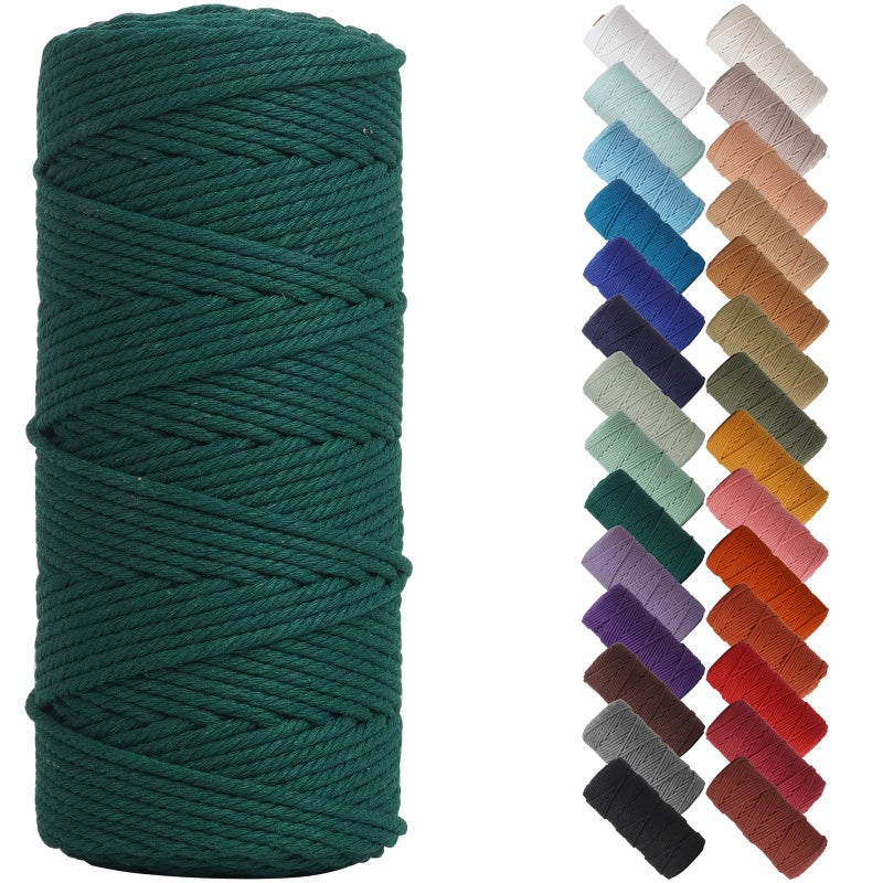 NOANTA Dark Green Macrame Cord 3mm x 109yards, Colored Macrame Rope, Cotton Rope Macrame Yarn, Colorful Cotton Craft Cord for Wall Hanging, Plant Hangers, Crafts, Knitting - Image 1