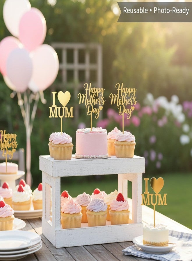 ٢٠ قطعة من زينة كعكة عيد الأم، أقراص كيك أكريليك ذهبية لامعة، زينة كب كيك عيد الأم، عبارات "أحبك يا أمي"، أعواد تزيين كيك عيد الأم، لوازم حفلات عيد الأم - Image 4