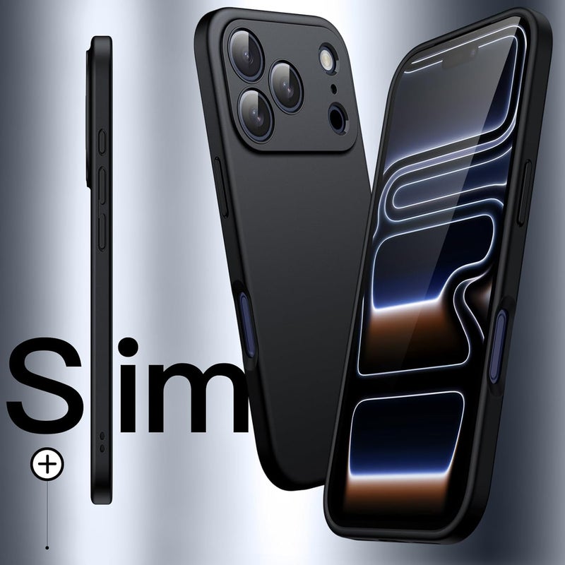 جي تيك جراب رفيع مناسب لهاتف iPhone 17 Pro Max مقاس 6.9 بوصة، حماية كاملة لعدسة الكاميرا، غطاء هاتف واقٍ رفيع من مادة TPU الناعمة بلمسة نهائية غير لامعة، مقاوم للصدمات باللون الأسود - Image 3