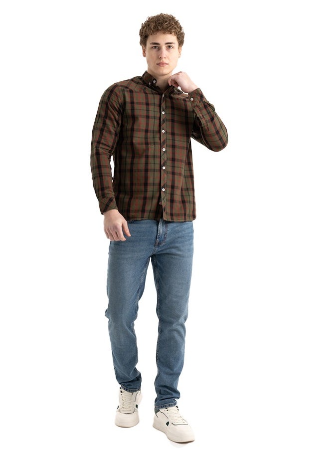 clever - Shirt Men's, Stylish, Oxford Cotton , Olive , Multicolor - Image 1