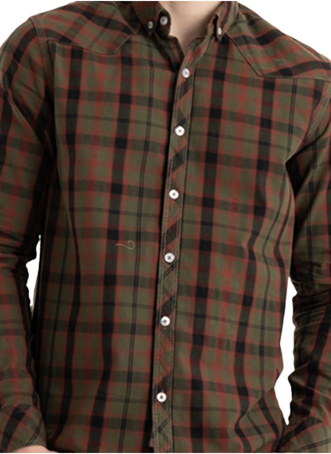 clever - Shirt Men's, Stylish, Oxford Cotton , Olive , Multicolor - Image 1