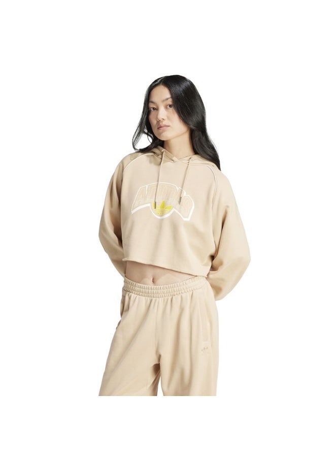 Adidas CS CROP HOODIE Beige Originals Women SWEATSHIRTS - Image 3