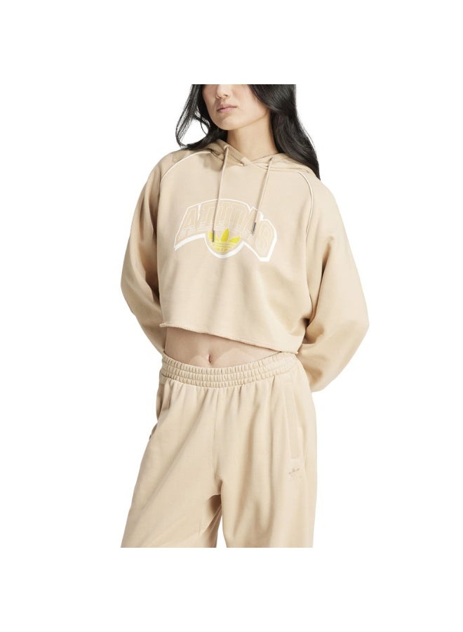 Adidas CS CROP HOODIE Beige Originals Women SWEATSHIRTS - Image 4