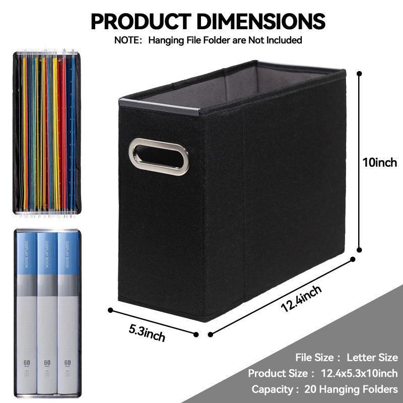 ComfortKeeper 4 Packs Letter Size File Organizer, File Folders Organizer, Fabric Storage Box, Collapsible Paper Organizer with Metal Handle, Smooth PVC Rails, Only Box (Black) - Image 2