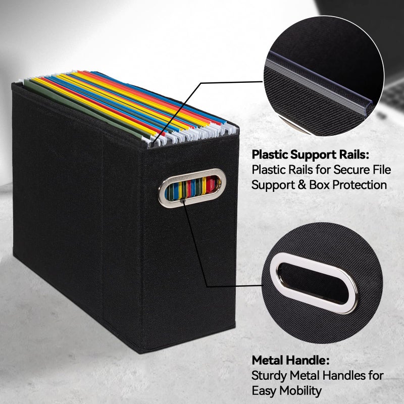 ComfortKeeper 4 Packs Letter Size File Organizer, File Folders Organizer, Fabric Storage Box, Collapsible Paper Organizer with Metal Handle, Smooth PVC Rails, Only Box (Black) - Image 4