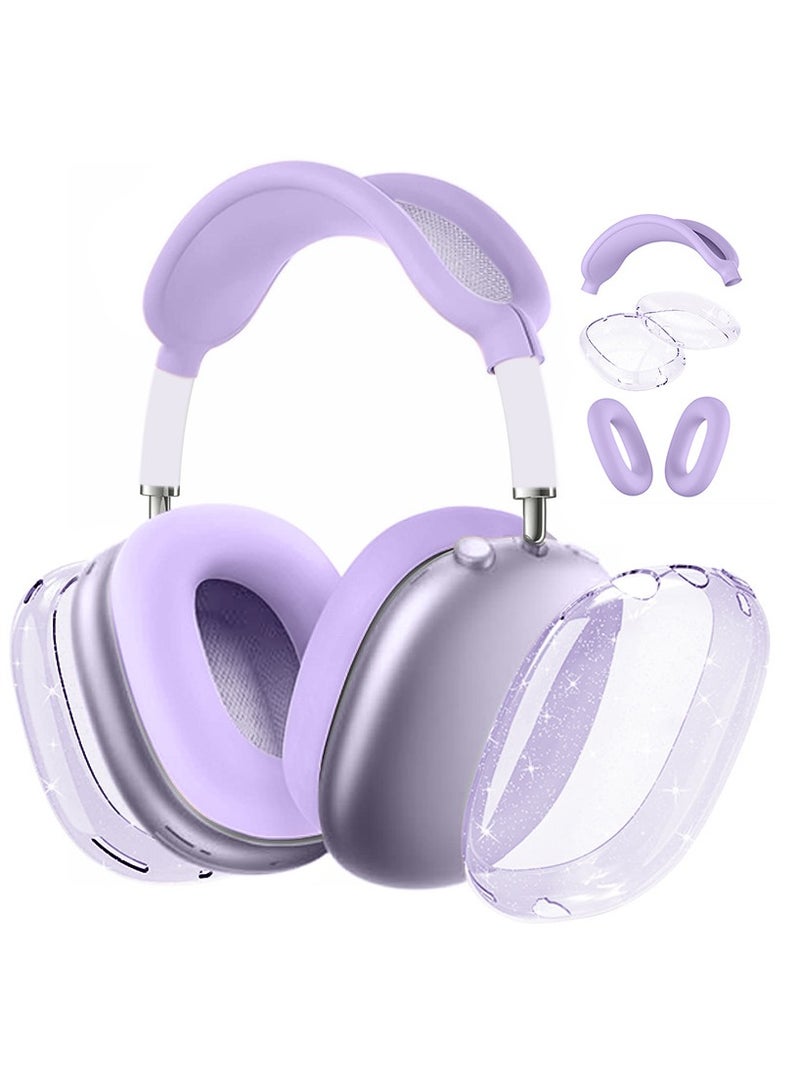 Anmi Earphone protective cover [three-in-one], suitable for Apple earphone cover AirPods Max 1/2 generation earphone shell silicone protective case, Bluetooth earphone head-mounted solid color silicone protective cover, purple - Image 1