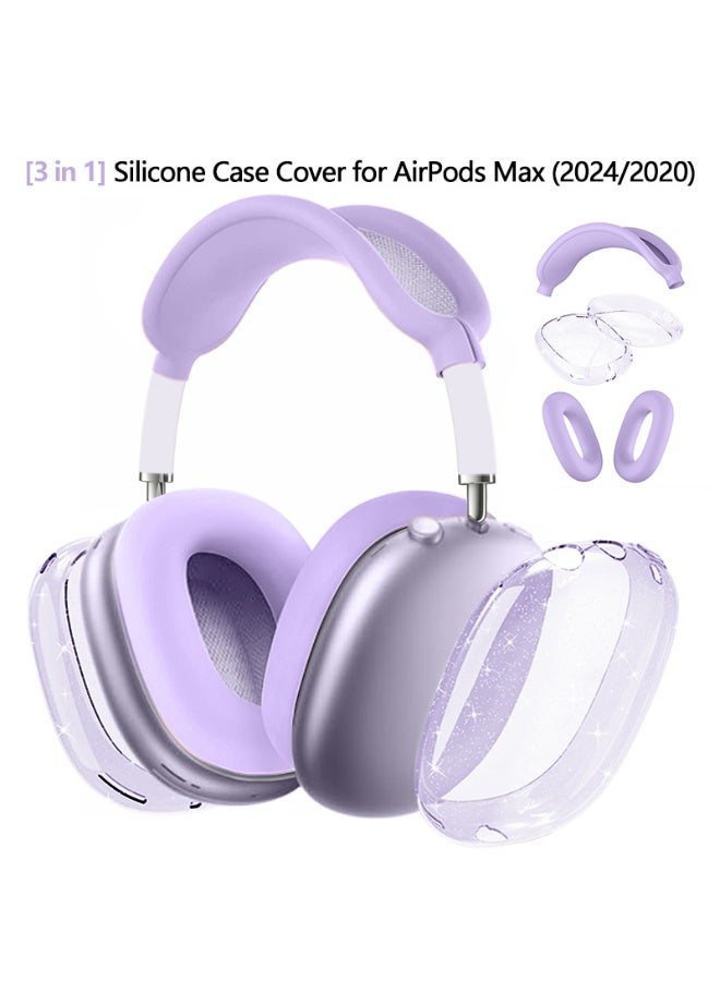 Anmi Earphone protective cover [three-in-one], suitable for Apple earphone cover AirPods Max 1/2 generation earphone shell silicone protective case, Bluetooth earphone head-mounted solid color silicone protective cover, purple - Image 2