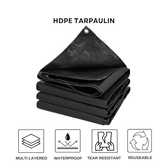 SR TRENDS Tarpaulin Sheet Waterproof Tirpal Heavy Duty Tadpatri with Aluminium Eyelets Each Coners (250 GSM) - Multipurpose Cover Tharpai (Black, 15 x 12 FT) - Image 3