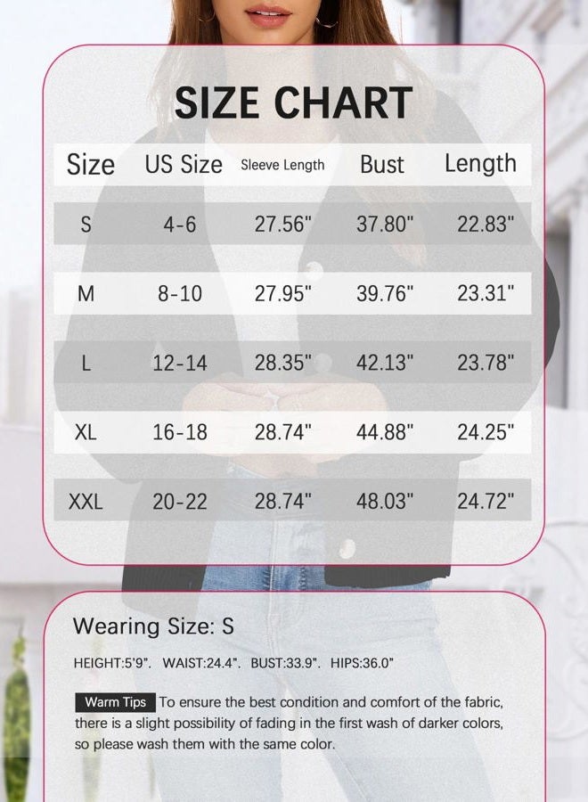 KUOTAI Women's Chunky Knit Open Front Sweaters Long Sleeve Button Loose Short Cardigan Outerwear Coats, Black, L - Image 5