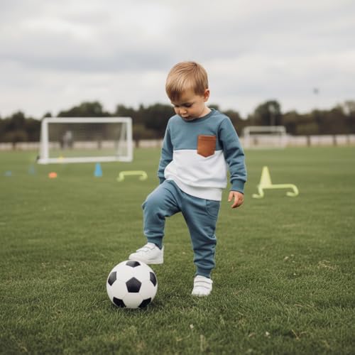 allshope Toddler Baby Boy Fall Outfit Contrast Color Sweatshirt Tops with Elastic Waist Pants Cute Infant Newborn Winter Clothes (Color Blue, 12-18 Months) - Image 3
