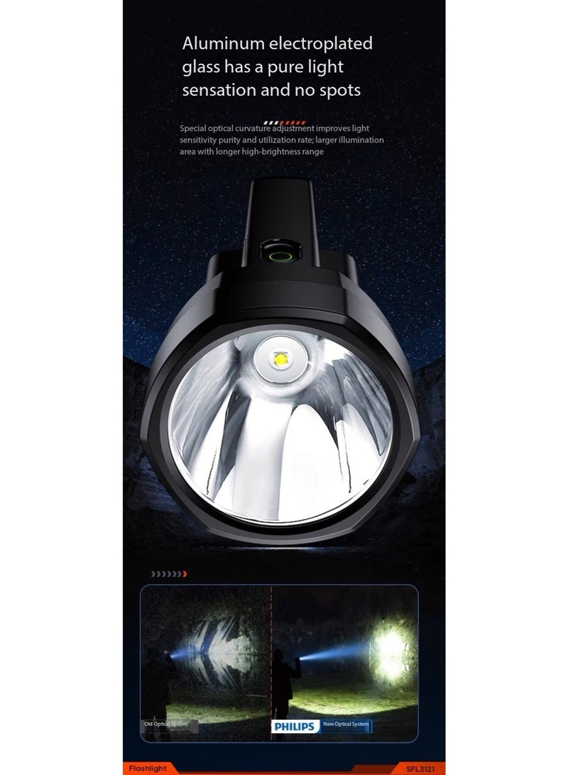فيليبس Philips SFL3121 Outdoor Strong Flashlight, 3000mAh Long Battery Life, Type-C Charging, IPX4 Waterproof, Stepless Dimming Searchlight, Camping Hiking Emergency Lighting BLACK - Image 3