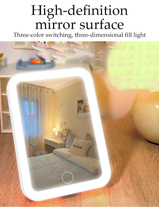 DUNISO مرآة مكياج LED قابلة للشحن عبر USB مع إضاءة قابلة للتعديل بـ 3 ألوان وميزة اللمس الذكي مرآة تجميل محمولة مضيئة لطاولة الزينة الحمام المكتب السفر - Image 2