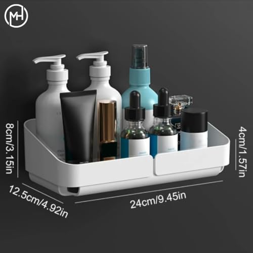 MorivaHomes Self-Adhesive Bathroom Storage Wall Mounted Organiser Holder Shelf Rack/Accessories (White, Pack of 2) - Image 2