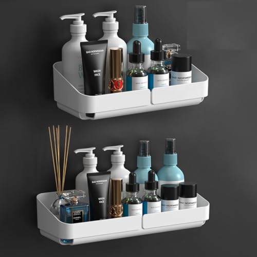 MorivaHomes Self-Adhesive Bathroom Storage Wall Mounted Organiser Holder Shelf Rack/Accessories (White, Pack of 2) - Image 1