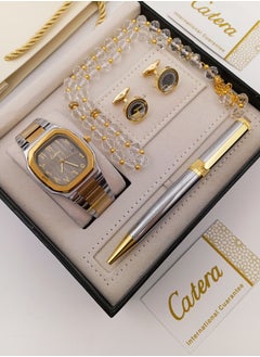 Watch set with silver and gold bracelet and grey dial