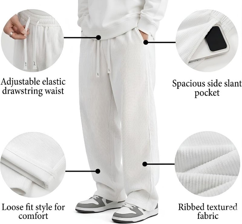 SMOWKLY Men's Premium Cotton Blend Relaxed Fit Stretchable & Comfortable Sweatpant Trouser | Flexible Elastic Waist with Drawstring Lower for man |Pant for Causal & Formal Wear |Gym Joggers White - Image 4