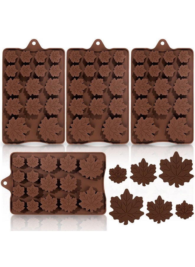 Whaline Whaline 4 Pack Fall Silicone Maple Leaves Mold 3 Size Autumn Fondant Resin Mould Brown Leaf Shape Coffee Candy Baking Molds for DIY Craft Fall Harvest Thanksgiving Halloween Cupcake Cake Topper Decor  - Image 1