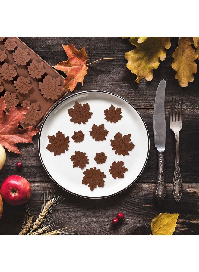 Whaline Whaline 4 Pack Fall Silicone Maple Leaves Mold 3 Size Autumn Fondant Resin Mould Brown Leaf Shape Coffee Candy Baking Molds for DIY Craft Fall Harvest Thanksgiving Halloween Cupcake Cake Topper Decor  - Image 3