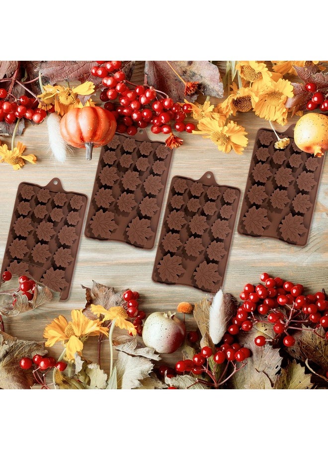 Whaline Whaline 4 Pack Fall Silicone Maple Leaves Mold 3 Size Autumn Fondant Resin Mould Brown Leaf Shape Coffee Candy Baking Molds for DIY Craft Fall Harvest Thanksgiving Halloween Cupcake Cake Topper Decor  - Image 4