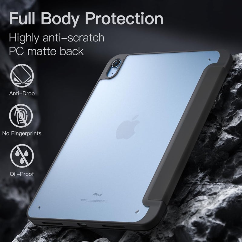 Jetech Matte Case For Ipad 10 (10.9-Inch, 2022 Model, 10Th Generation) With Pencil Holder, Frosted Translucent Back Slim Stand Protective Tablet Cover (Black) - Image 3