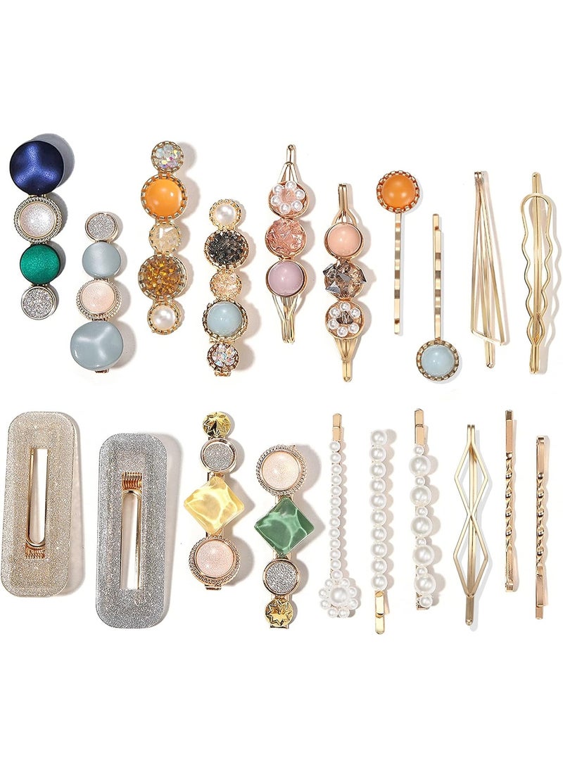 Soofam 20 PCS Macaron Pearls and Acrylic Resin Hair Clips, Handmade Cute Hair Barrettes Bobby Pins, Glitter Crystal Geometric Hairpin, Elegant Gold Hair Accessories, Gifts for Women Girls… - Image 1