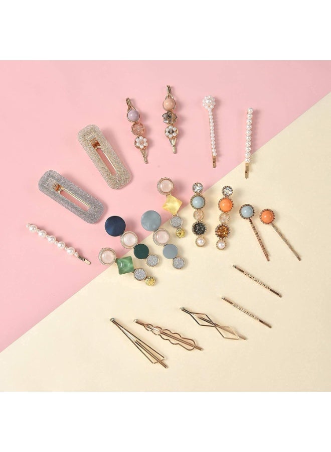 Soofam 20 PCS Macaron Pearls and Acrylic Resin Hair Clips, Handmade Cute Hair Barrettes Bobby Pins, Glitter Crystal Geometric Hairpin, Elegant Gold Hair Accessories, Gifts for Women Girls… - Image 4