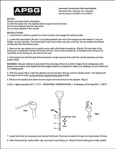 APSG Transmission Fluid Dipstick Tool | for Select Mercedes Benz Vehicles | w/Instructions + Free Cap + Pin + Seal 722.6 Transmissions – Replaces OEM 140589152100/917-321 - Image 5