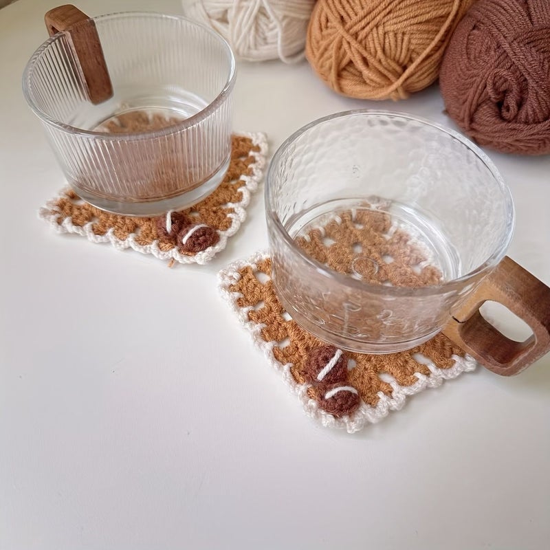 2pcs Handmade Crochet Coffee Bean Coasters Desktop Mats - Image 5