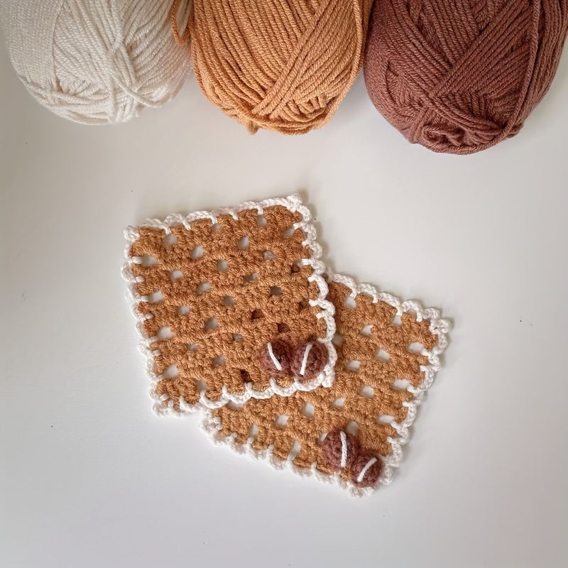 2pcs Handmade Crochet Coffee Bean Coasters Desktop Mats - Image 2