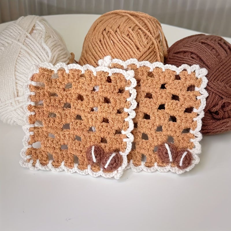 2pcs Handmade Crochet Coffee Bean Coasters Desktop Mats - Image 4