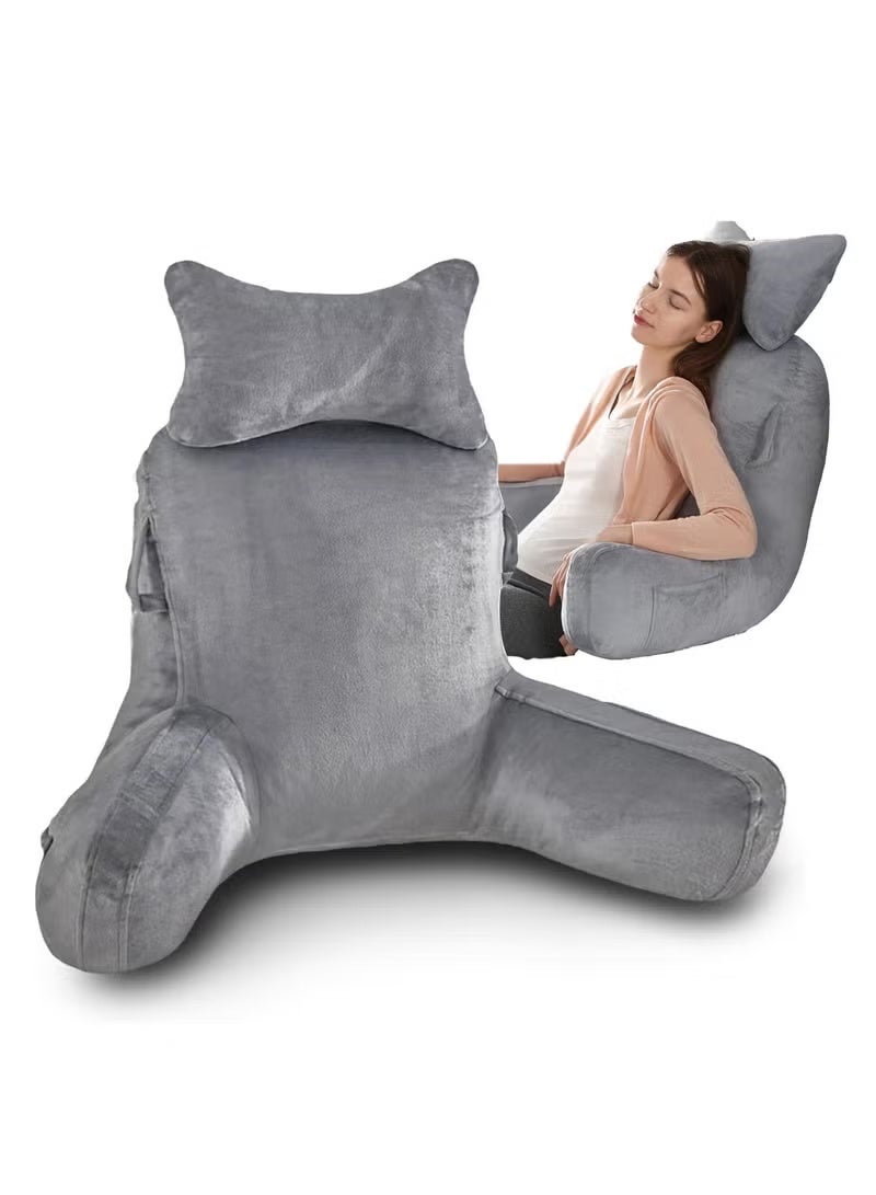 Ergonomic Extra Large Memory Foam Reading Pillow, Pillow Backrest, Lumbar Pillow, Neck Support pillow, Seat Cushion, Bed Rest Pillow, Lounge Cushion, Back Support Pillow with Arms, Washable Cover - Image 1