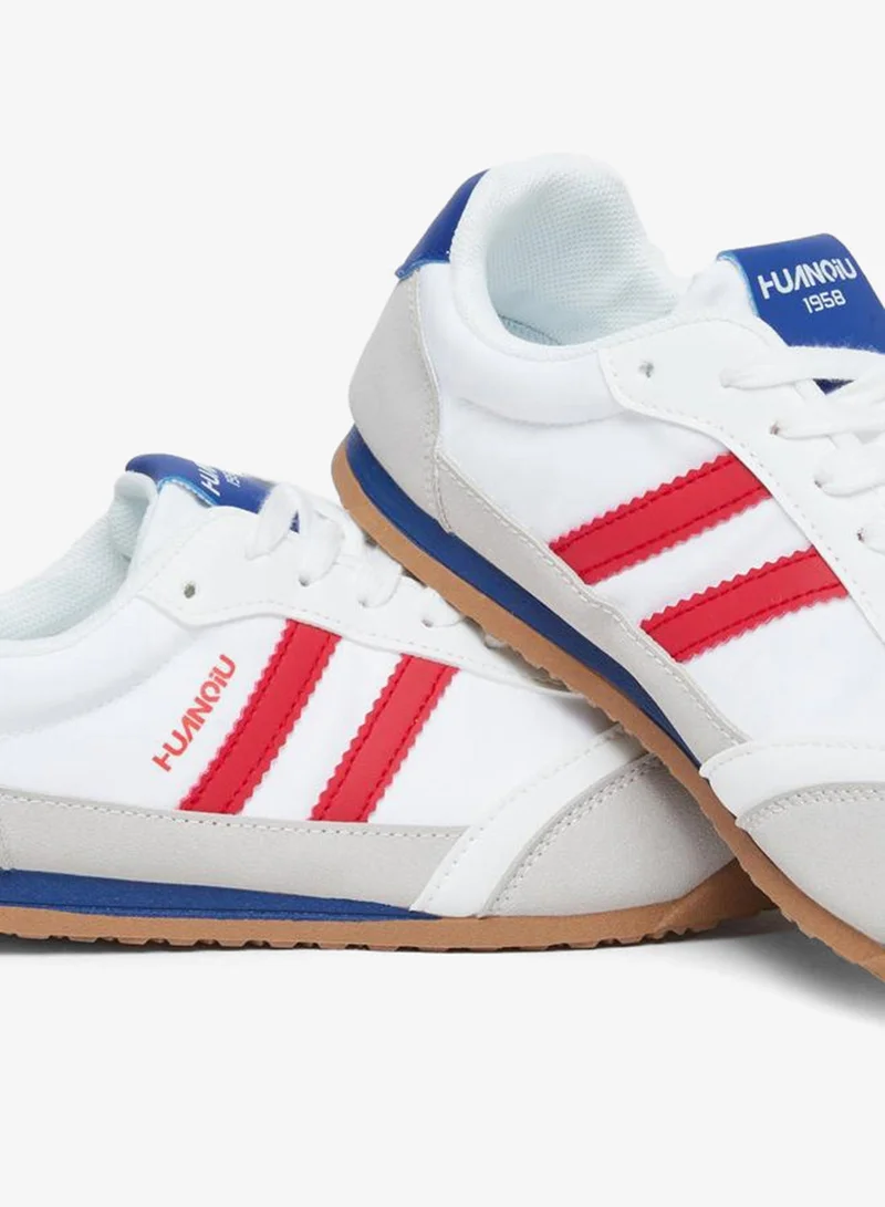 Styli white Contrast Striped Lace Up Sneakers for Women | Best Price UAE