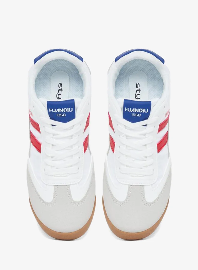 Styli white Contrast Striped Lace Up Sneakers for Women | Best Price UAE