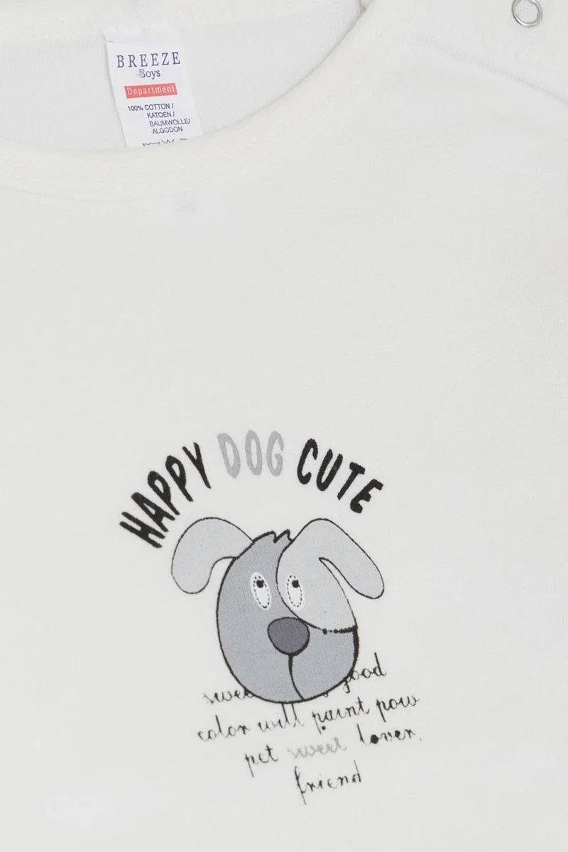 Breeze Baby Boy Snap Bodysuit Cute Puppy Printed 9 Months-3 Years, Ecru